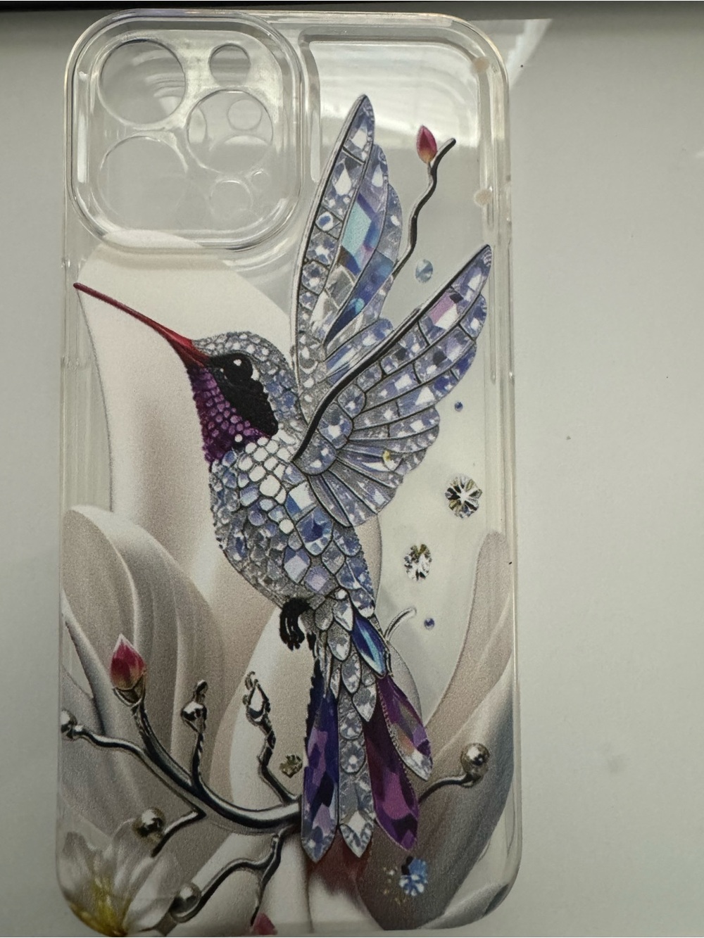 Sparkling Hummingbird Phone Case - Purple & Silver IPhone 12 Pro Max